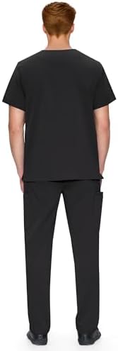 COZYFIT V-Neck Scrubs Set for Men - 11 Pocket Recycled Fabric Top & Straight Leg Pants - Sustainable Workwear for Medica