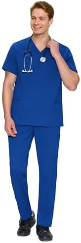 COZYFIT V-Neck Scrubs Set for Men - 11 Pocket Recycled Fabric Top & Straight Leg Pants - Sustainable Workwear for Medica