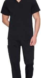 COZYFIT V-Neck Scrubs Set for Men - 11 Pocket Recycled Fabric Top & Straight Leg Pants - Sustainable Workwear for Medica