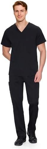 COZYFIT V-Neck Scrubs Set for Men - 11 Pocket Recycled Fabric Top & Straight Leg Pants - Sustainable Workwear for Medica