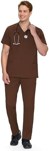 COZYFIT V-Neck Scrubs Set for Men - 11 Pocket Recycled Fabric Top & Straight Leg Pants - Sustainable Workwear for Medica