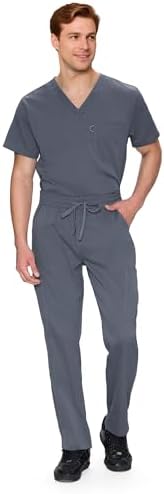 COZYFIT V-Neck Scrubs Set for Men - 11 Pocket Recycled Fabric Top & Straight Leg Pants - Sustainable Workwear for Medica