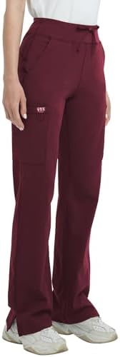 QBK High Rise Yoga Scrub Pants Women - Anti-Wrinkle Straight Wide Leg Uniform Pants with Cargo Pocket for Comfort & Flex