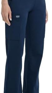 QBK High Rise Yoga Scrub Pants Women - Anti-Wrinkle Straight Wide Leg Uniform Pants with Cargo Pocket for Comfort & Flex