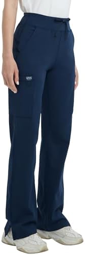 QBK High Rise Yoga Scrub Pants Women - Anti-Wrinkle Straight Wide Leg Uniform Pants with Cargo Pocket for Comfort & Flex