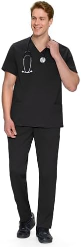 COZYFIT V-Neck Scrubs Set for Men - 11 Pocket Recycled Fabric Top & Straight Leg Pants - Sustainable Workwear for Medica