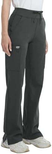QBK High Rise Yoga Scrub Pants Women - Anti-Wrinkle Straight Wide Leg Uniform Pants with Cargo Pocket for Comfort & Flex
