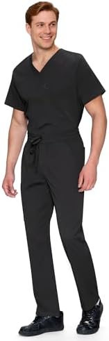 COZYFIT V-Neck Scrubs Set for Men - 11 Pocket Recycled Fabric Top & Straight Leg Pants - Sustainable Workwear for Medica