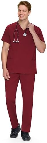 COZYFIT V-Neck Scrubs Set for Men - 11 Pocket Recycled Fabric Top & Straight Leg Pants - Sustainable Workwear for Medica