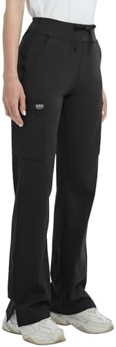 QBK High Rise Yoga Scrub Pants Women - Anti-Wrinkle Straight Wide Leg Uniform Pants with Cargo Pocket for Comfort & Flex
