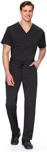 COZYFIT V-Neck Scrubs Set for Men - 11 Pocket Recycled Fabric Top & Straight Leg Pants - Sustainable Workwear for Medica