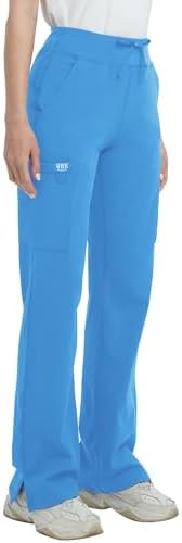 QBK High Rise Yoga Scrub Pants Women - Anti-Wrinkle Straight Wide Leg Uniform Pants with Cargo Pocket for Comfort & Flex