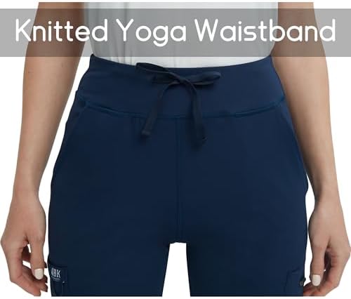 QBK High Rise Yoga Scrub Pants Women - Anti-Wrinkle Straight Wide Leg Uniform Pants with Cargo Pocket for Comfort & Flex