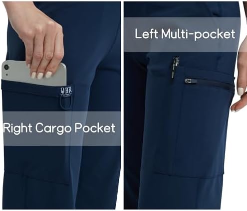 QBK High Rise Yoga Scrub Pants Women - Anti-Wrinkle Straight Wide Leg Uniform Pants with Cargo Pocket for Comfort & Flex
